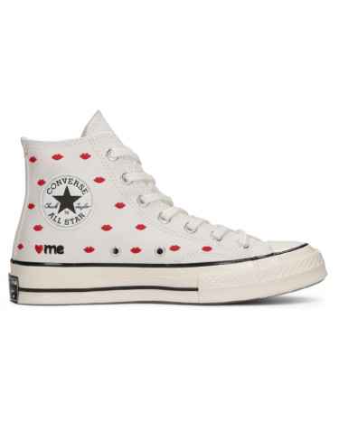 Кеды Converse High Chuck 70 Embroidered Lips High Love Me Vintage White A01601C Белый/красный